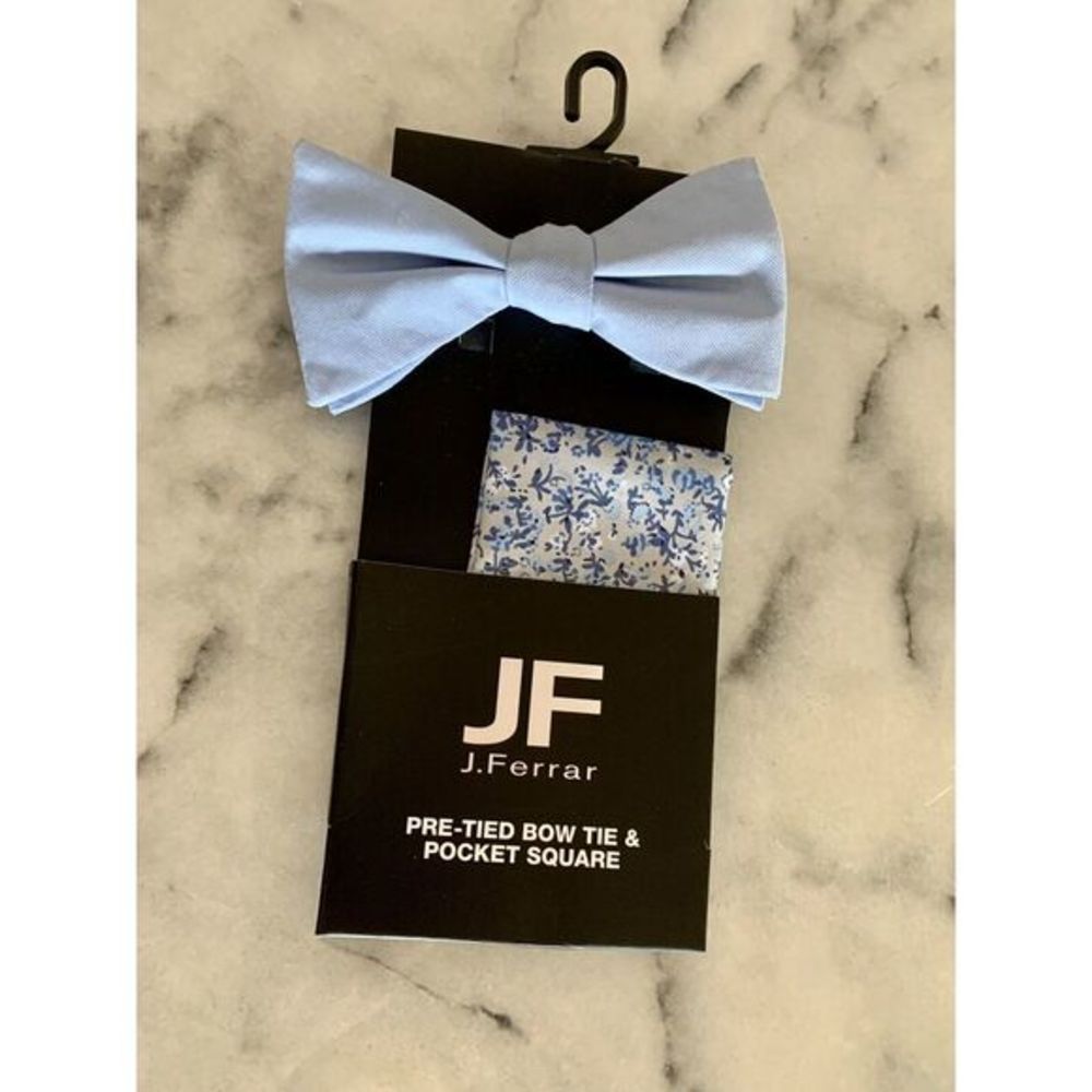 JF J Ferrar Pretied Bow Tie Bowtie Pocket Square Blue Floral Adjustable MSRP $40